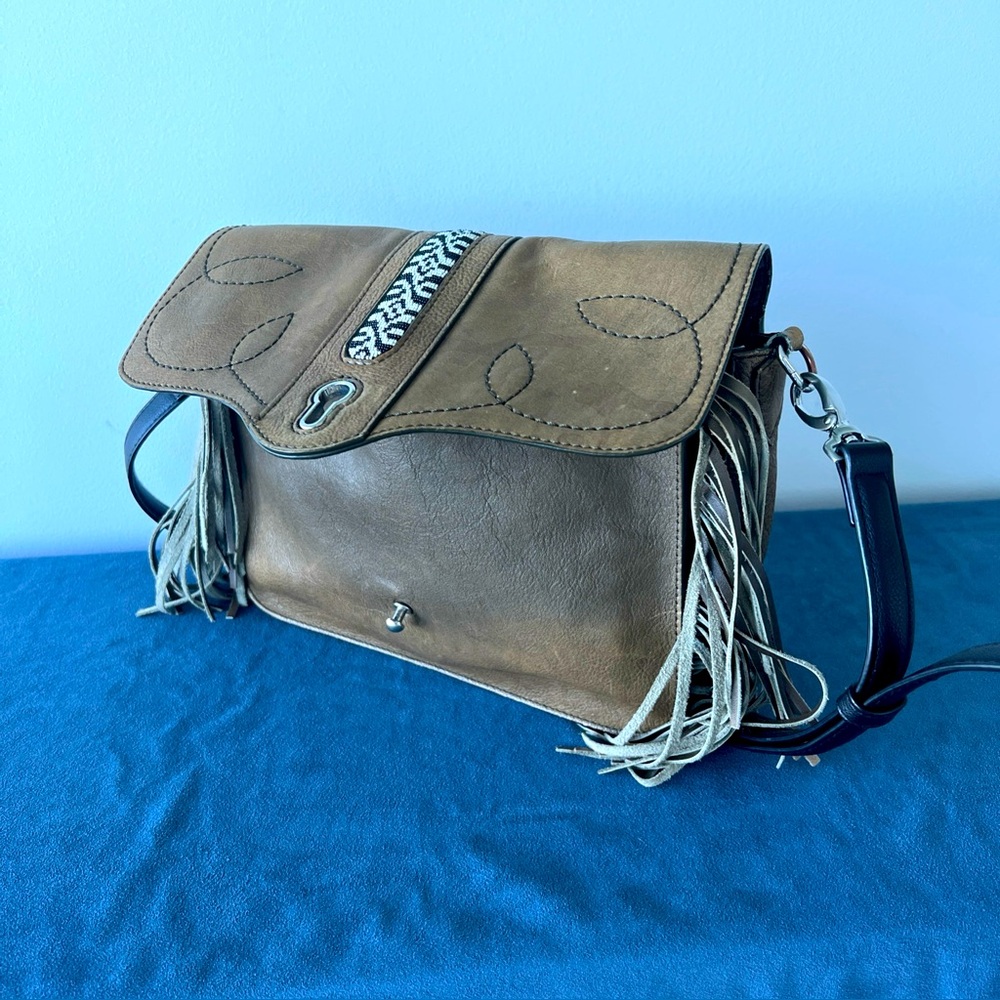 Rebecca Minkoff Genuine Leather Fringe handbag Olive Green In black strap